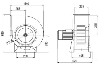 Ventilátor ADAMIK VAN 535 rozměry do boku